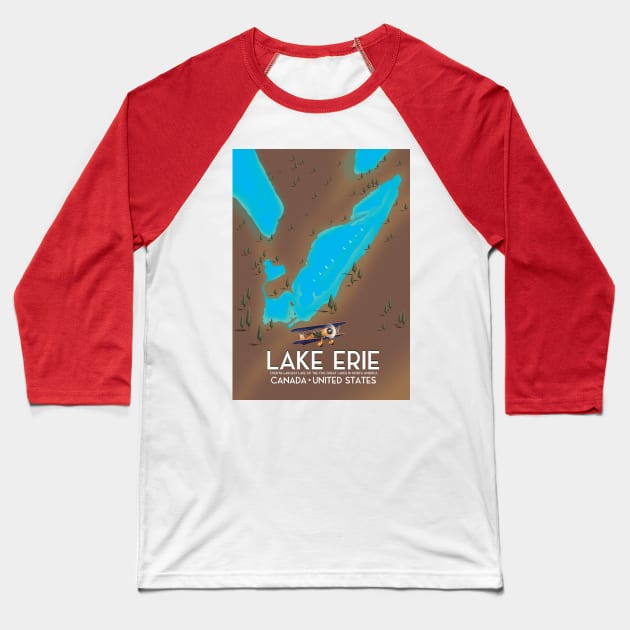 lake erie Vintage style map Baseball T-Shirt by nickemporium1